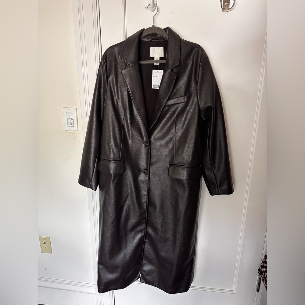 H&M Dark Brown Leather Trench Style Coat